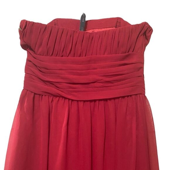 Bill Levkoff Style 633 Cranberry Red Chiffon Pleated  Bodice Flowing Maxi Gown - Picture 5 of 16